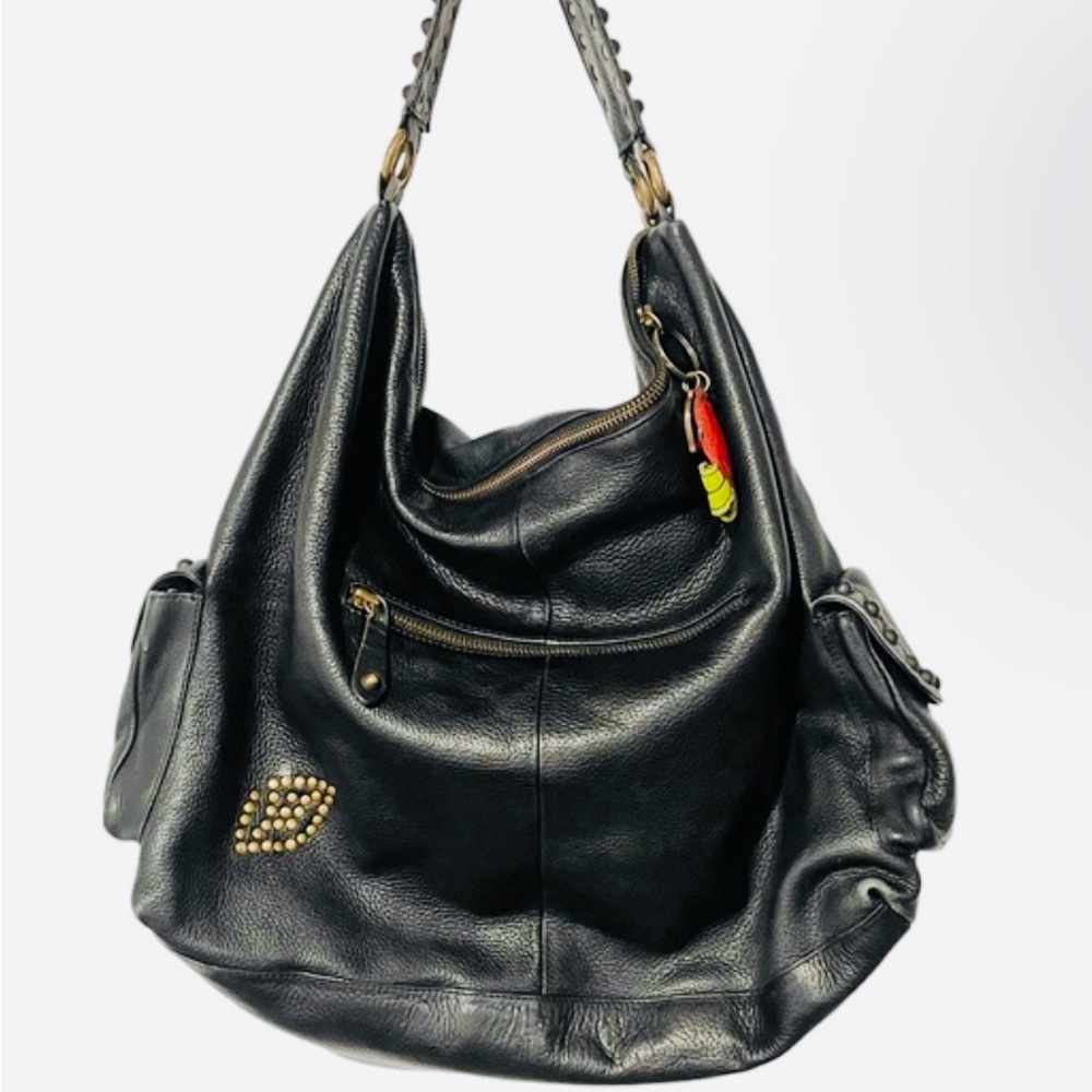 Betsey Johnson Black Hobo Bag All Leather Vintage - Picture 12 of 15